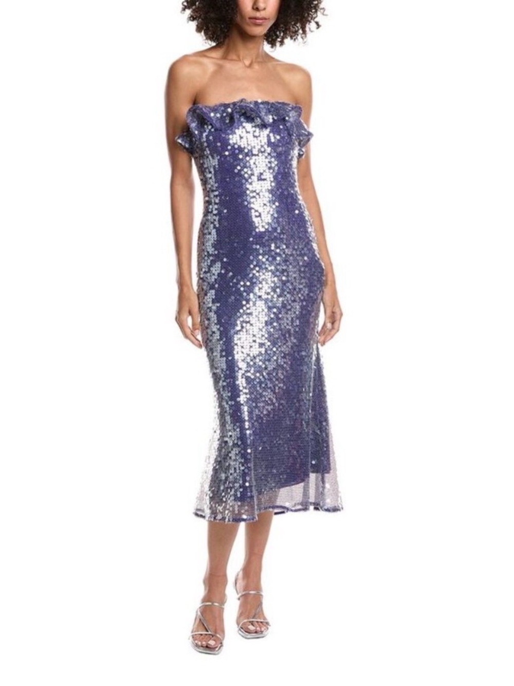 Amur Womens Braeylnn Mesh Sequin Midi Dress, Purple